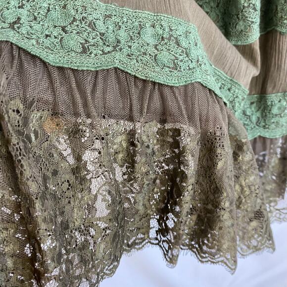 Hazel Lace Boho Tiered Dress Size M Brown Ruffle Fairy Grunge Geo Dots Grandma - Picture 5 of 8
